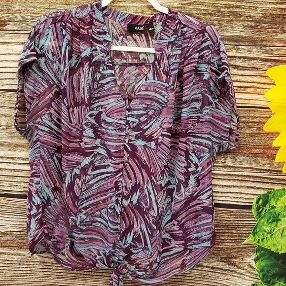 A.n.a sheer short Sleeve top Size Large - Picture 5 of 5